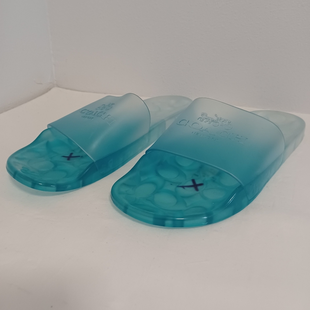 Coach Ulyssa Slide Sandals Clear Blue Slip On Jelly Size 11